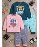 Mars Infiniti Cotton Knit Pack Of 2 Full Sleeves Crab & Space Theme Printed Tee & Joggers Set - Teal & Pink