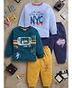 Mars Infiniti Cotton Knit Pack Of 2 Full Sleeves Console & NYC Text Printed Tee & Joggers Set - Teal & Light Blue