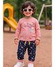 Mars Infiniti Cotton Knit Full Sleeves Space Theme Printed Tee & Joggers Set - Pink