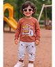 Mars Infiniti Cotton Knit Full Sleeves Vehicle Printed Tee & Joggers Set - Rust