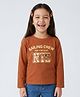 Tiny Girl Cotton Knit Full Sleeves Sailing Crew Text Printed Tee - Rust