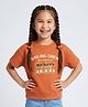 Tiny Girl Cotton Knit Half Sleeves Sailing Crew Text Printed Tee - Rust