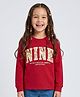 Tiny Girl Cotton Knit Full Sleeves Nine Text Printed Tee - Red