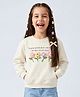 Tiny Girl Cotton Knit Full Sleeves Floral Applique Detailed Sweatshirt - Off White