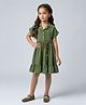 Tiny Girl Woven Half Sleeves Belt Detailed Dress - Olive Green