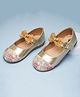 boyz n galz Floral Lace Design & Stone Embellished Bow Applique Detailed Velcro Closure Ballerinas - Gold