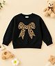 Luke and Lilly Cotton Blend Knit Leopard Designed Bow Printed Light Winter Sweatshirt - Black