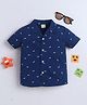 BABY NATION Cotton Woven Half Sleeves Sharks Printed Shirt - Navy Blue