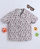 BABY NATION Cotton Woven Half Sleeves Striped & Wildlife Theme Printed Shirt - Off White
