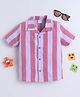 BABY NATION Cotton Woven Half Sleeves Striped Shirt - Light Red