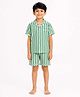 Biglilpeople Cotton Woven Half Sleeves Striped Coordinating Shirt & Shorts Night Suit - Green