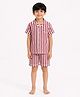 Biglilpeople Cotton Woven Half Sleeves Striped Coordinating Shirt & Shorts Night Suit - Red