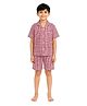 Biglilpeople Cotton Woven Half Sleeves Striped Coordinating Shirt & Shorts Night Suit - Red