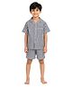 Biglilpeople Cotton Woven Half Sleeves Striped Coordinating Shirt & Shorts Night Suit - Grey