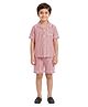 Biglilpeople Cotton Woven Half Sleeves Striped Coordinating Shirt & Shorts Night Suit - Red