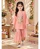 Bella Moda Cotton Woven Three Fourth Sleeves Floral & Paisley Embroidered Kurti Sharara With Dupatta Set - Peach