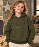 NUSYL Fleece Knit Full Sleeves Cozy Text Printed Light Winter Hoodie - Olive Green