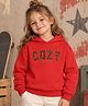 NUSYL Fleece Knit Full Sleeves Cozy Text Printed Light Winter Hoodie - Red