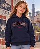 NUSYL Fleece Knit Full Drop Shoulder Sleeves Chicago Text Printed Light Winter Hoodie - Navy Blue