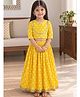 Campana 100% Cotton Woven Three Fourth Sleeves Floral Printed Lace Embellished Lehenga & Choli Set - Yellow & White