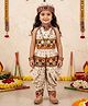 KID1 Navaratri Theme Sleeveless Kutch Style Embroidered Kedia Kurti Dhoti With Cap Costume Set - White
