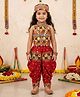 KID1 Navaratri Theme Sleeveless Kutch Style Embroidered Kedia Kurti Dhoti With Cap Costume Set - Red