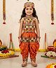 KID1 Navaratri Theme Sleeveless Kutch Style Embroidered Kedia Kurti Dhoti With Cap Costume Set - Orange
