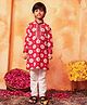 LIL PITAARA Cotton Woven Full Sleeves Floral Printed Kurta & Pyjama Set - Red