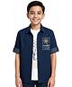 CAVIO Denim Woven Full Sleeves Floral & Typography Printed Shirt With Tee - Navy Blue