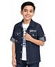 CAVIO Denim Woven Full Sleeves Upgrade Your Life Text Printed Shirt With Tee - Navy Blue