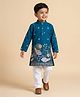 Ridokidz Cotton Woven Kurta and Pajama Full Sleeves with Peacock Embroidery in Green for 5-6 Years