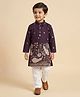Ridokidz Cotton Woven Kurta Pyjama Set with Full Sleeves and Peacock Embroidery in Wine for 2-3 Years