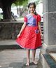 LITTLE INDIAN Blended Woven Half Puffed Sleeves Zari Work Detailed Dress - Red