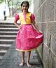 LITTLE INDIAN Blended Woven Half Sleeves Zari Work Embellished Dress - Dark Pink
