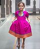 LITTLE INDIAN Blended Woven Half Sleeves Peacock Embroidered Patch Detailed Dress - Magenta