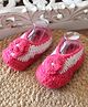 Woonie Hand Knitted Floral Applique Detailed Booties - Pink