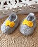 Woonie Hand Knitted Bow Applique Detailed Booties - Grey