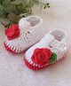 Woonie Hand Knitted Floral Applique Detailed Booties - White