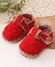 Woonie Hand Knitted Solid Button Closure Booties - Red