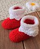 Woonie Hand Knitted Floral Designed Booties - Red