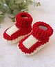 Woonie Hand Knitted Colour Blocked Booties - Red