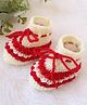 Woonie Hand Knitted Bow Applique & Frill Detailed Booties - Cream