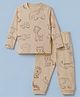Babyhug Cotton Knit Full Sleeves Co-ords T-Shirt & Pajama Night Suit With Animal Print - Beige