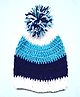 Knits & Knots Hand Knitted Colour Blocked Pom Pom Embellished Cap - Blue & White - Circumference 40.5 Cm