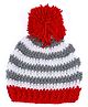 Knits & Knots Hand Knitted Pom Pom Embellished Cap - Grey & Red - Circumference 35 Cm