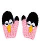 Knits & Knots Hand Knitted Birds Designed Mittens - Pink & White