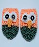 Knits & Knots Hand Knitted Bird Designed Mittens - Peach & Grey