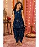 ISHTI Cotton Blend Woven Full Sleeveless Floral Printed Coordinating Kurti & Dhoti - Teal