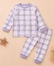 A Toddler Thing Modal Knit Full Sleeves Grid Printed Coordinating Tee & Pants Night Suit - Purple
