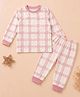 A Toddler Thing Modal Knit Full Sleeves Grid Printed Coordinating Tee & Pants Night Suit - Pink